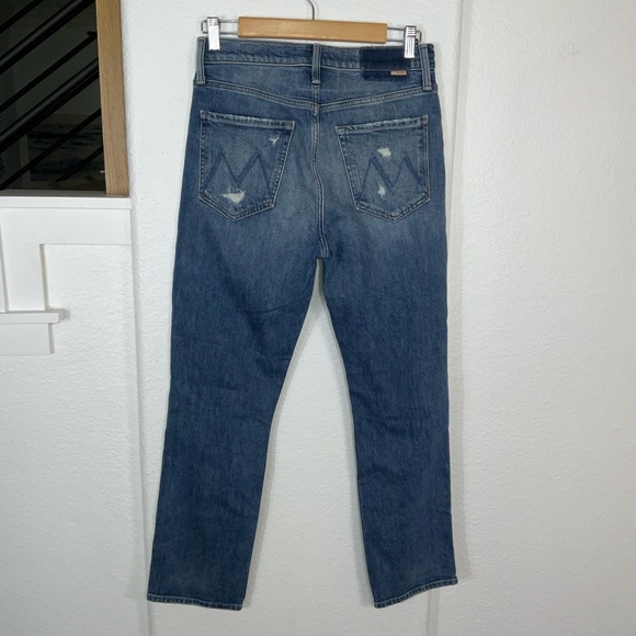 MOTHER High Waisted Rider Blue Distressed Ankle Jeans - Picture 6 of 8